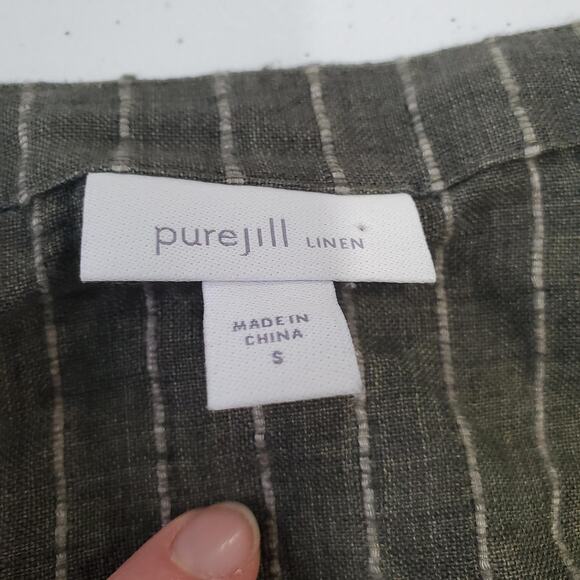 Pure Jill Linen Tunic Shirt Womens Small Green Stripe Long Sleeve Button Front - Picture 3 of 7